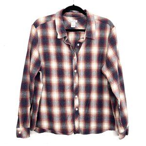 Hasting‎ & Smith Flannel Plaid Button Down Shirt Navy Blue Tan Red Size 2X